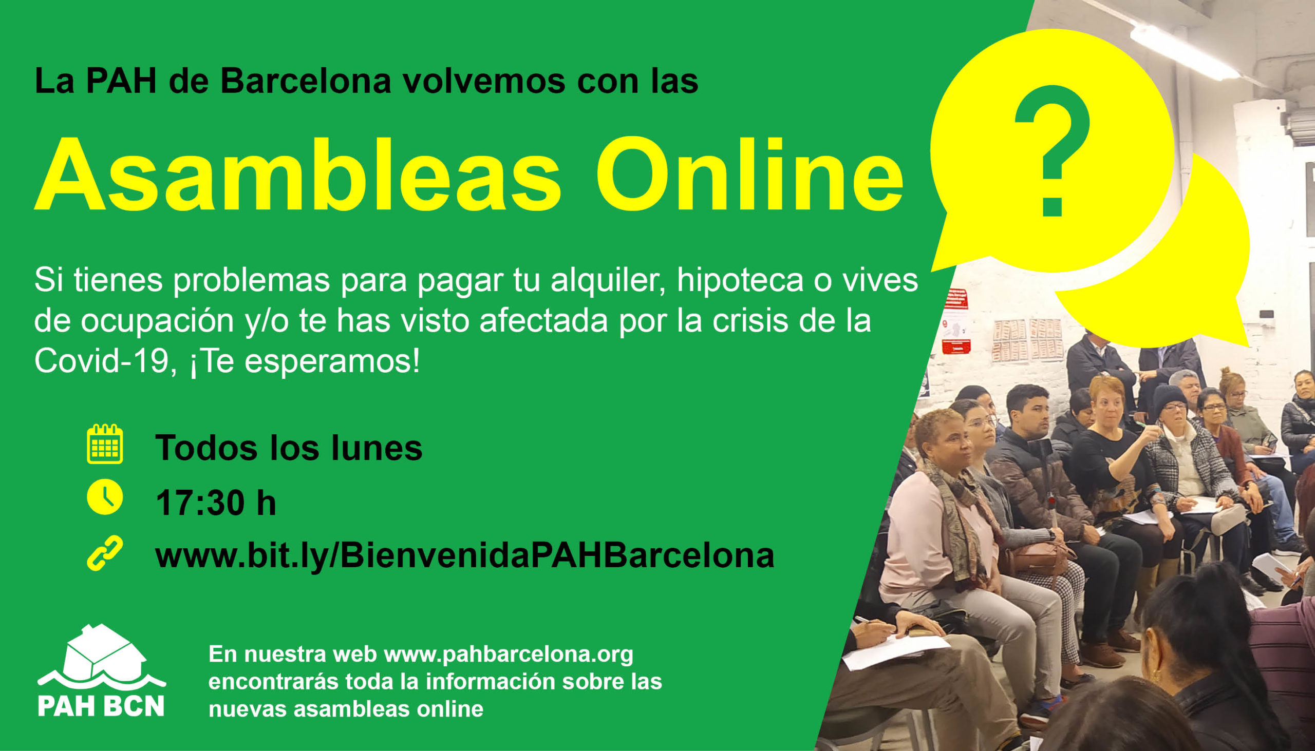 La PAH de Barcelona volvemos con las Asambleas Online PAH Barcelona